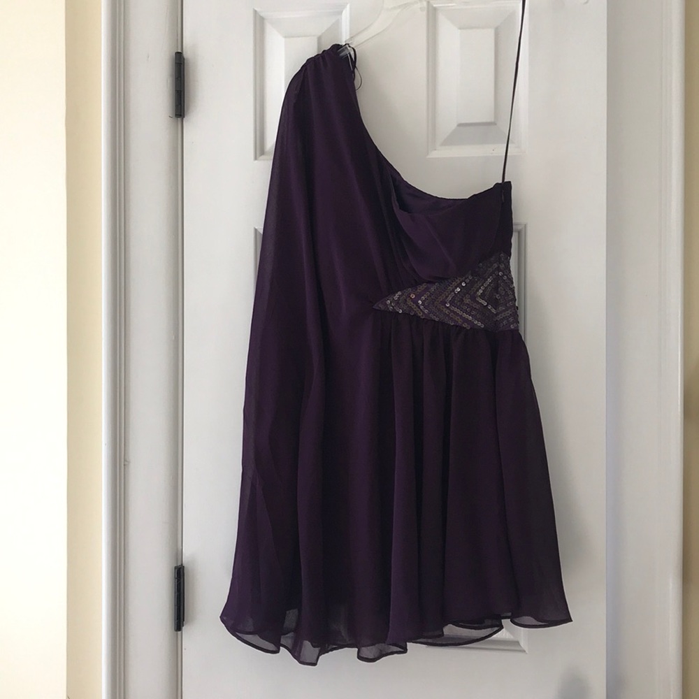 Purple junior off the should cocktail dress